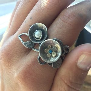 Floral Sterling Silver, Pearl & Opal Ring